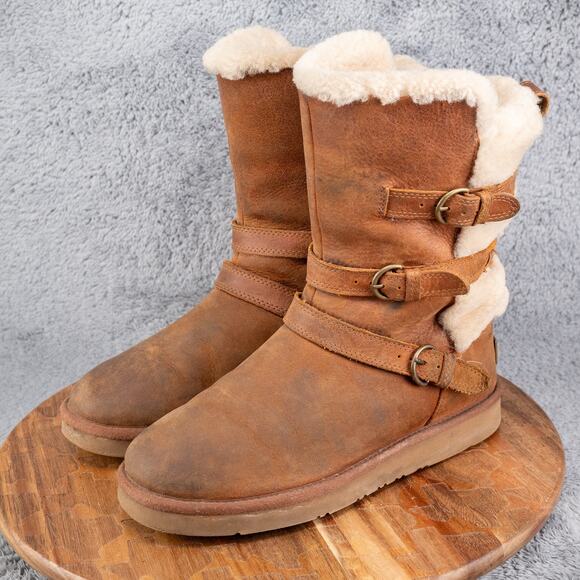 UGG Boots Womens 9 Becket Snow Brown Leather Waterproof Buckled Comfort 1005380 - Picture 3 of 8